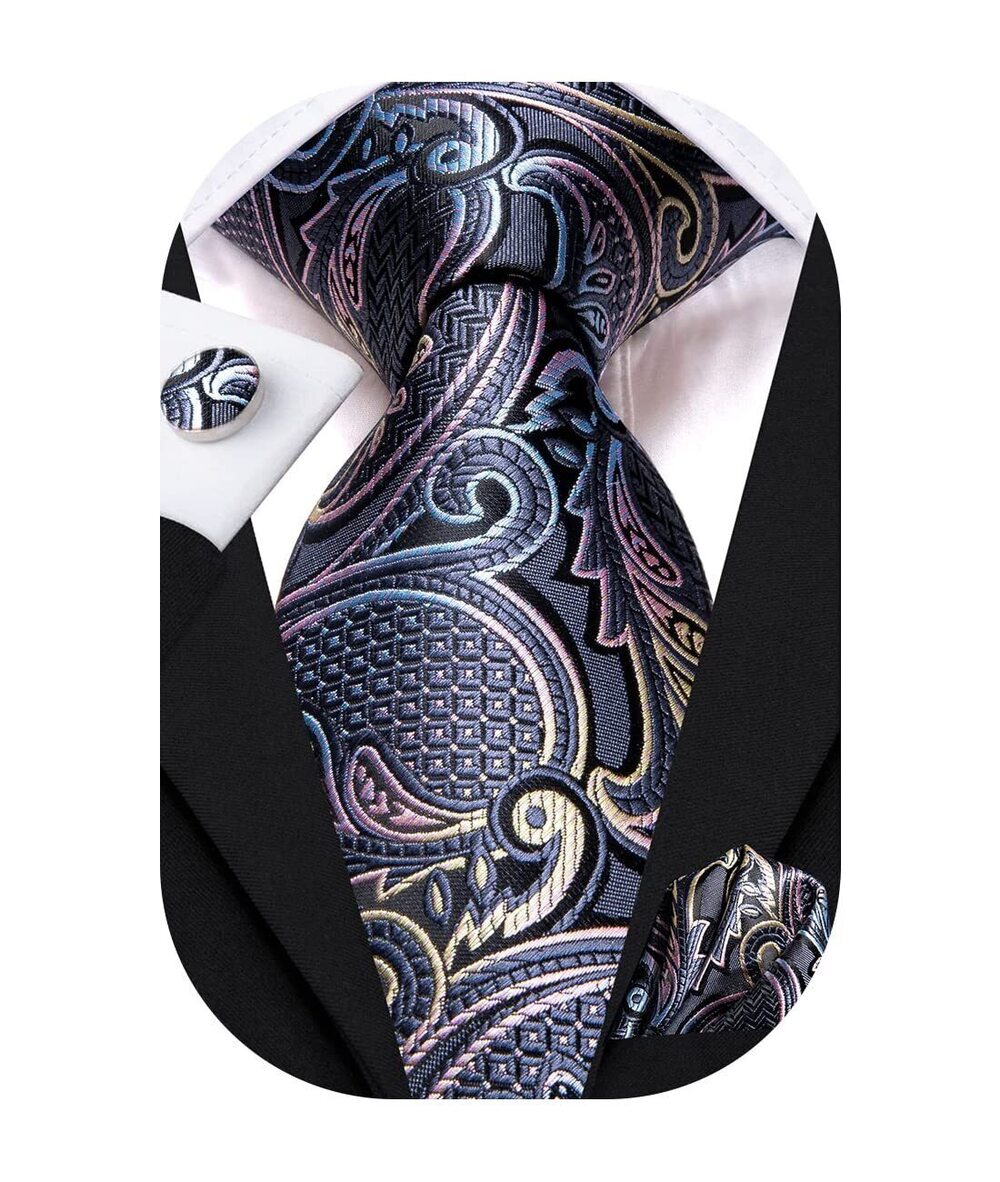 5236 Silk Paisley Ties Necktie Pocket Square Cufflinks Set Foral Tie Sets
